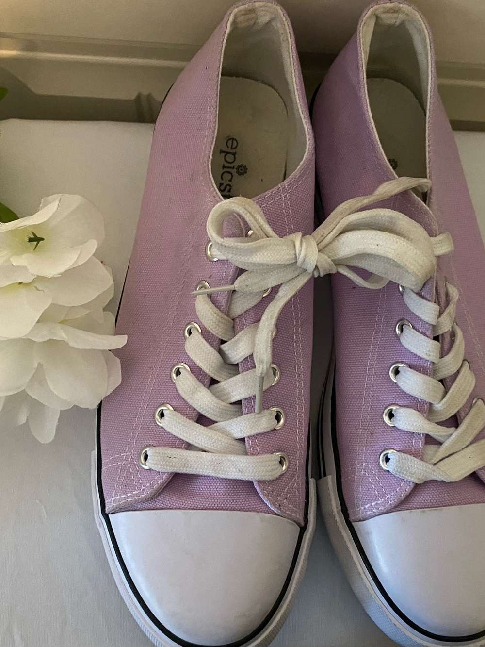Canvas Lace-Up Sneakers in Lavender